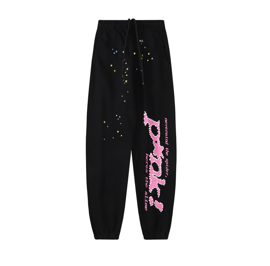SP5DER “PINK” Black Sweatpants